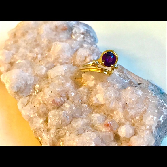 SOLD 14k Gold Amethyst And Diamond Ring - Picture 3 of 3